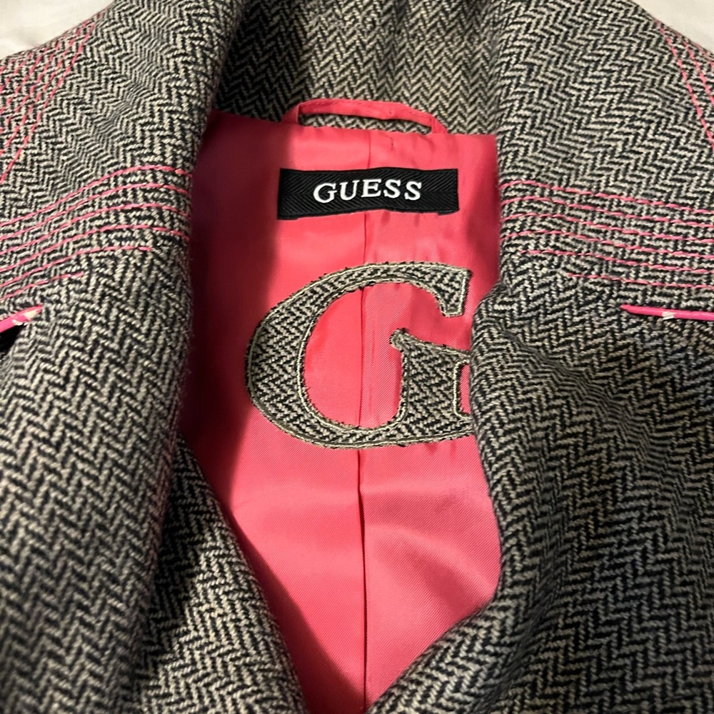 GUESS Herringbone Blazer with Pink Lining
